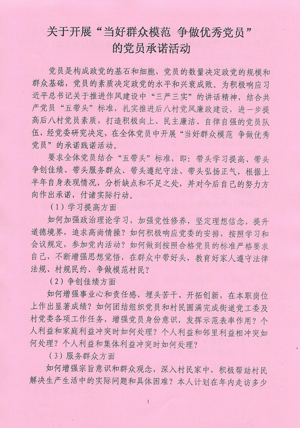 7月31日，后八里沟村开展“当好群众模范 争做优秀党员”党员承诺活动